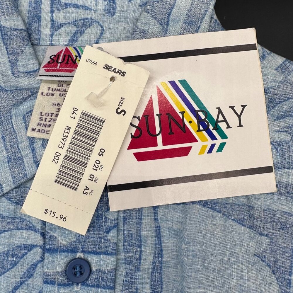 Vintage Hawaiian Shirt Small Blue Floral Short Sleeve 1980s Sears Sun Bay USA - Picture 4 of 10
